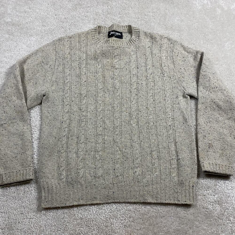 VTG Jantzen Sweater Mens M Flecked Wool Cable Knit Crewneck Made USA‎ Menswear
